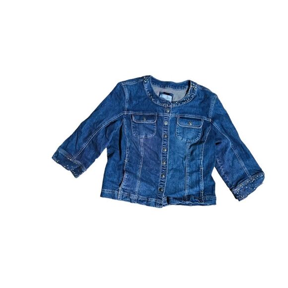 Women's LIVE A LITTLE Denim Jacket Large - Picture 1 of 5